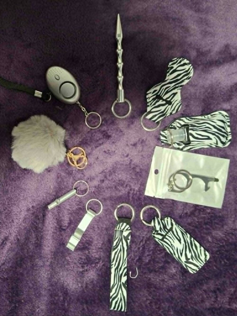 NWOT Zebra Print Safety Keychain w/Alarm & Kubaton